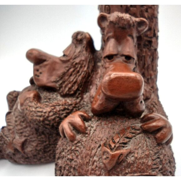 Pecan Shell Resin Bears No Fishing Figure Red Mill MFG Vintage 1990s 6 Inch - Picture 13 of 15